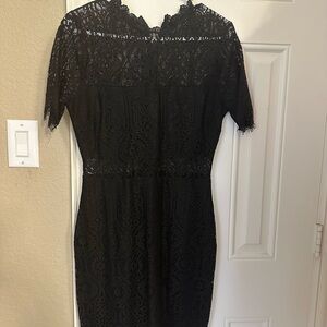 Lulu's Black Sheath Dress Flutter Sleeve Crew Neck